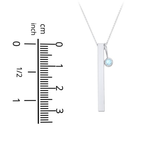 Engravable Vertical 3D Bar Necklace with 1-Stone Charm – Sterling Silver with Ruby