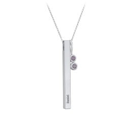 Engravable Vertical 3D Bar Necklace with 2-Stone Charm