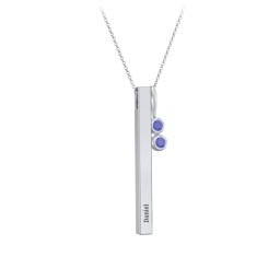 Engravable Vertical 3D Bar Necklace with 2-Stone Charm