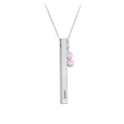 Engravable Vertical 3D Bar Necklace with 2-Stone Charm
