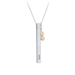 Engravable Vertical 3D Bar Necklace with 2-Stone Charm