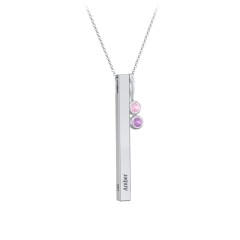 Engravable Vertical 3D Bar Necklace with 2-Stone Charm – 10K Rose Gold with Pink Tourmaline and Amethyst