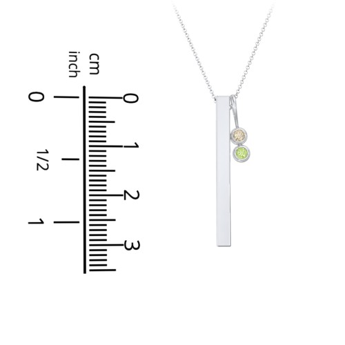 Engravable Vertical 3D Bar Necklace with 2-Stone Charm – 10K Rose Gold with Pink Tourmaline and Amethyst