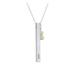 Engravable Vertical 3D Bar Necklace with 2-Stone Charm in 925 Sterling Silver with Peridot