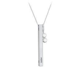 Engravable Vertical 3D Bar Necklace with 2-Stone Charm in 925 Sterling Silver with Diamond