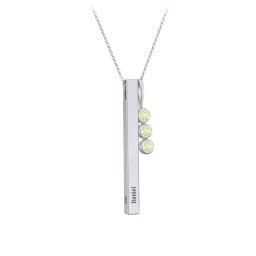 Engravable Vertical 3D Bar Necklace with 3-Stone Charm
