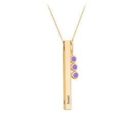 Engravable Vertical 3D Bar Necklace with 3-Stone Charm