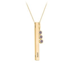 Engravable Vertical 3D Bar Necklace with 3-Stone Charm