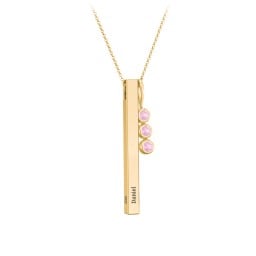Engravable Vertical 3D Bar Necklace with 3-Stone Charm