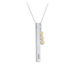 Engravable Vertical 3D Bar Necklace with 3-Stone Charm