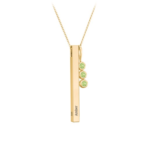 Engravable Vertical 3D Bar Necklace with 3-Stone Charm