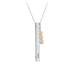 Engravable Vertical 3D Bar Necklace with 3-Stone Charm in 925 Sterling Silver with Citrine