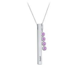 Engravable Vertical 3D Bar Necklace with 4-Stone Charm