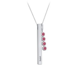 Engravable Vertical 3D Bar Necklace with 4-Stone Charm