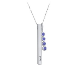 Engravable Vertical 3D Bar Necklace with 4-Stone Charm