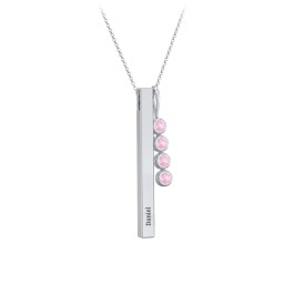 Engravable Vertical 3D Bar Necklace with 4-Stone Charm