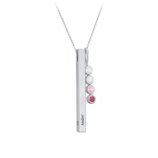 Engravable Vertical 3D Bar Necklace with 4-Stone Charm