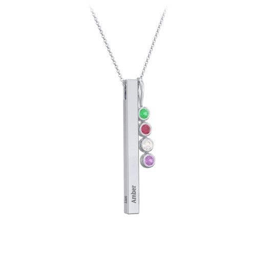 Engravable Vertical 3D Bar Necklace with 4-Stone Charm