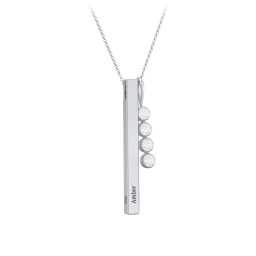 Engravable Vertical 3D Bar Necklace with 4-Stone Charm in 925 Sterling Silver with Diamond