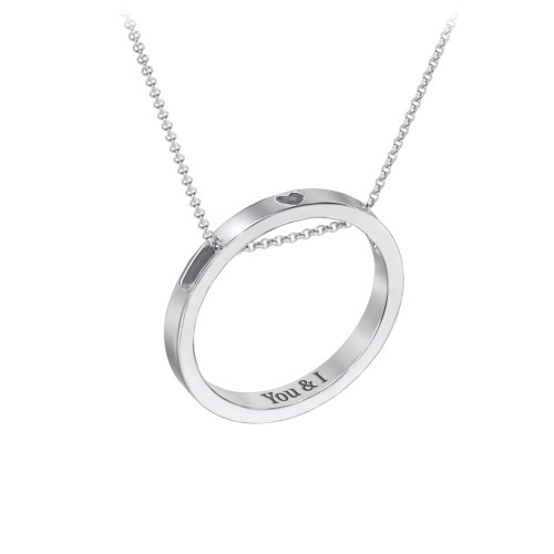Sterling Silver Engravable Floating Circle Necklace with Heart Cutout