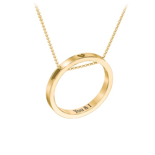 Engravable Floating Circle Necklace with Heart Cutout – 18K Gold Plated Silver