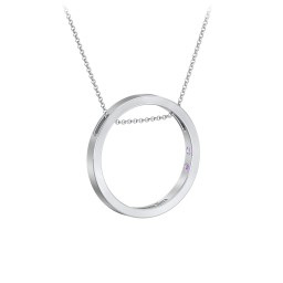 Engravable Floating Circle Necklace with Hidden Gemstones in 925 Sterling Silver with Amethyst