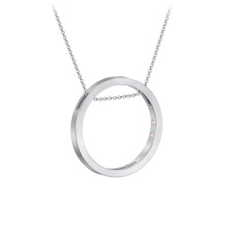 Engravable Floating Circle Necklace with Hidden Gemstones in 925 Sterling Silver with Pink Tourmaline