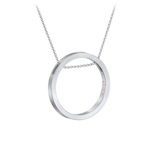 Engravable Floating Circle Necklace with Hidden Gemstones – Sterling Silver with Pink Tourmaline