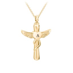 Engravable Winged Cross Urn Necklace in Yellow Ion-Plated Steel