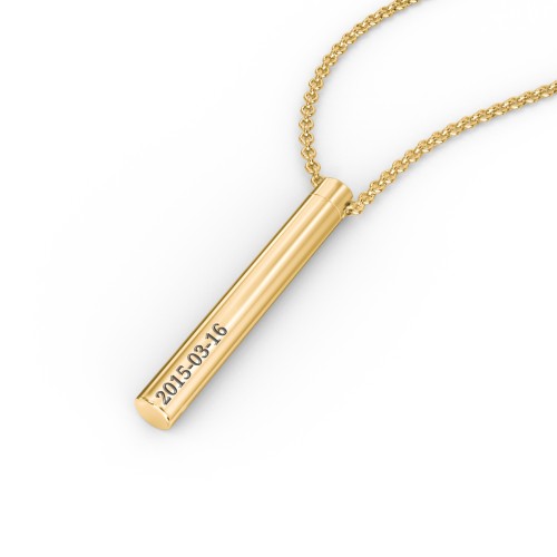 Engravable 3D Cylinder Urn Necklace in Yellow Ion-Plated Steel