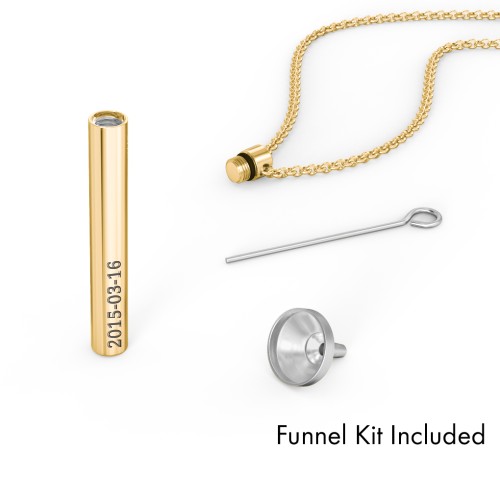 Engravable 3D Cylinder Urn Necklace in Yellow Ion-Plated Steel