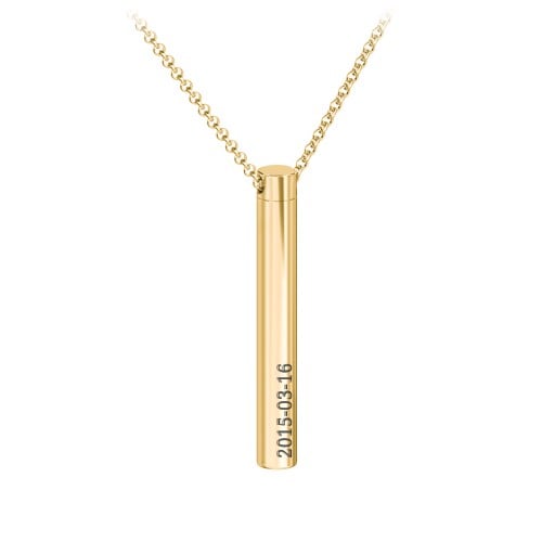 Engravable 3D Cylinder Urn Necklace in Yellow Ion-Plated Steel
