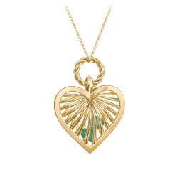 Radiant Caged Heart Necklace with 1-6 Birthstones in 18K Gold Plated Silver with Emerald