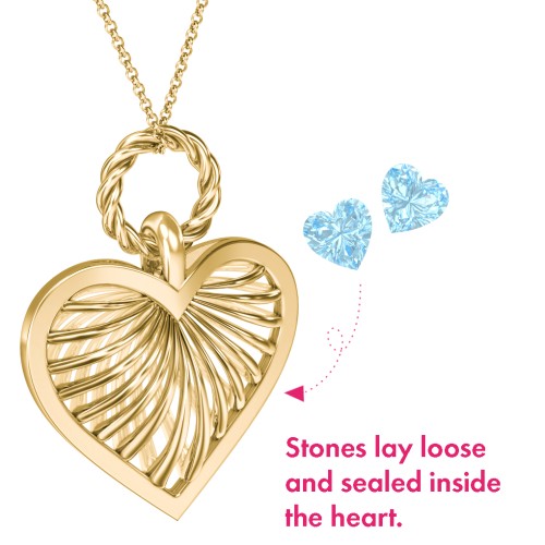 Radiant Caged Heart Necklace with 1-6 Birthstones – 18K Gold Plated Silver with Blue Topaz