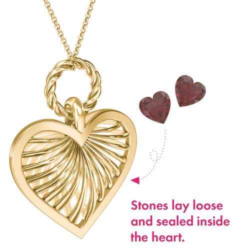 Radiant Caged Heart Necklace with 1-6 Birthstones – 18K Gold Plated Silver with Garnet