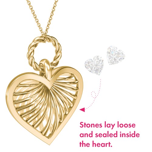 Radiant Caged Heart Necklace with 1-6 Birthstones – 18K Gold Plated Silver with Diamond
