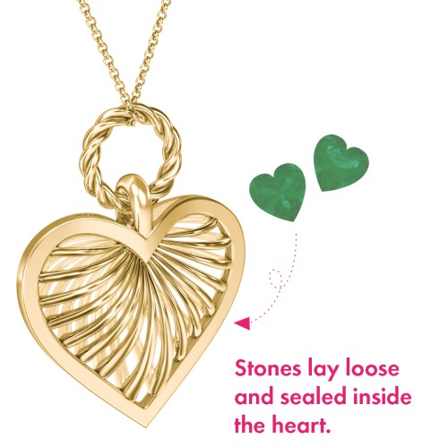 Radiant Caged Heart Necklace with 1-6 Birthstones – 18K Gold Plated Silver with Emerald