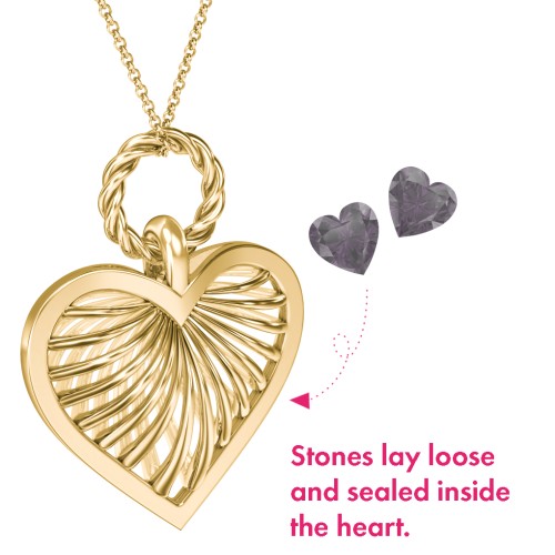 Radiant Caged Heart Necklace with 1-6 Birthstones – 18K Gold Plated Silver with Alexandrite