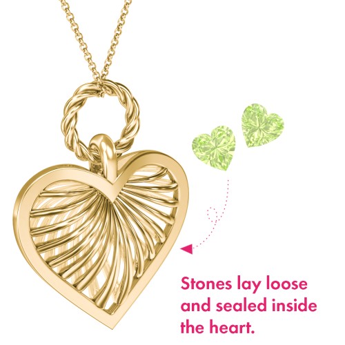 Radiant Caged Heart Necklace with 1-6 Birthstones – 18K Gold Plated Silver with Peridot