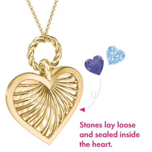 Radiant Caged Heart Necklace with 1-6 Birthstones – 18K Gold Plated Silver with Blue Sapphire and Blue Topaz