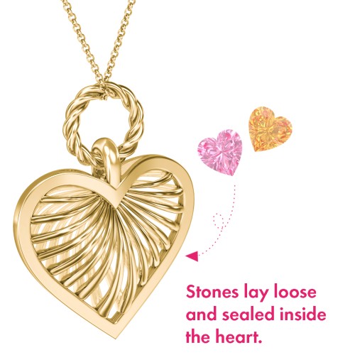 Radiant Caged Heart Necklace with 1-6 Birthstones – 18K Gold Plated Silver with Pink Tourmaline and Citrine