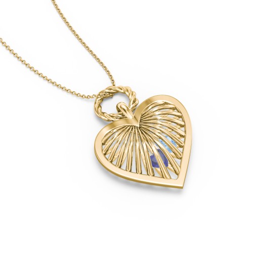 Radiant Caged Heart Necklace with 1-6 Birthstones – 18K Gold Plated Silver with Blue Sapphire and Blue Topaz