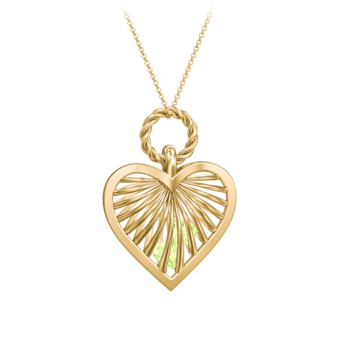Radiant Caged Heart Necklace with 1-6 Birthstones – 18K Gold Plated Silver with Peridot