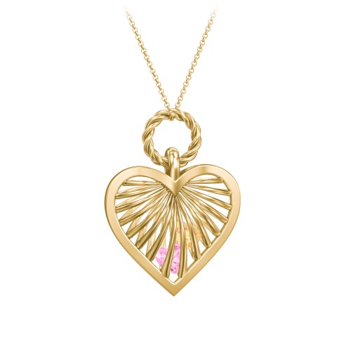 Radiant Caged Heart Necklace with 1-6 Birthstones – 18K Gold Plated Silver with Pink Tourmaline and Citrine