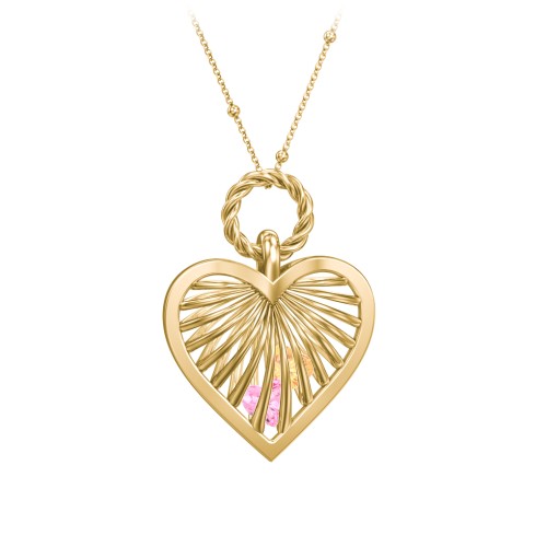 Radiant Caged Heart Necklace with 1-6 Birthstones – 10K Yellow Gold with Pink Tourmaline and Citrine