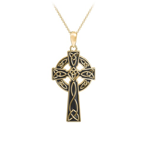 Engravable Celtic Cross Necklace with Black Enamel