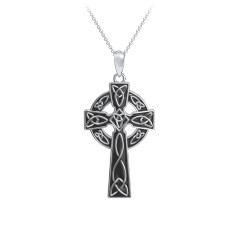 Engravable Celtic Cross Necklace with Black Enamel – Sterling Silver