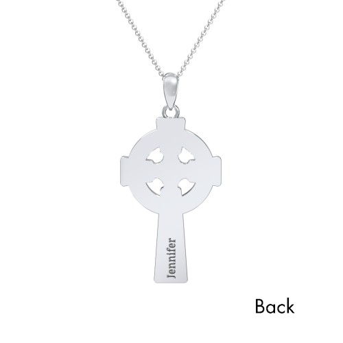Engravable Celtic Cross Necklace with Black Enamel – Sterling Silver