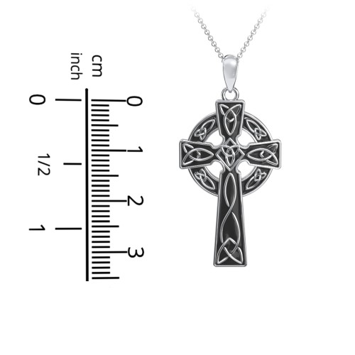 Engravable Celtic Cross Necklace with Black Enamel – Sterling Silver