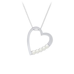 Engravable Tilted Heart Necklace with Pearls – 10K Yellow Gold with Freshwater Pearl